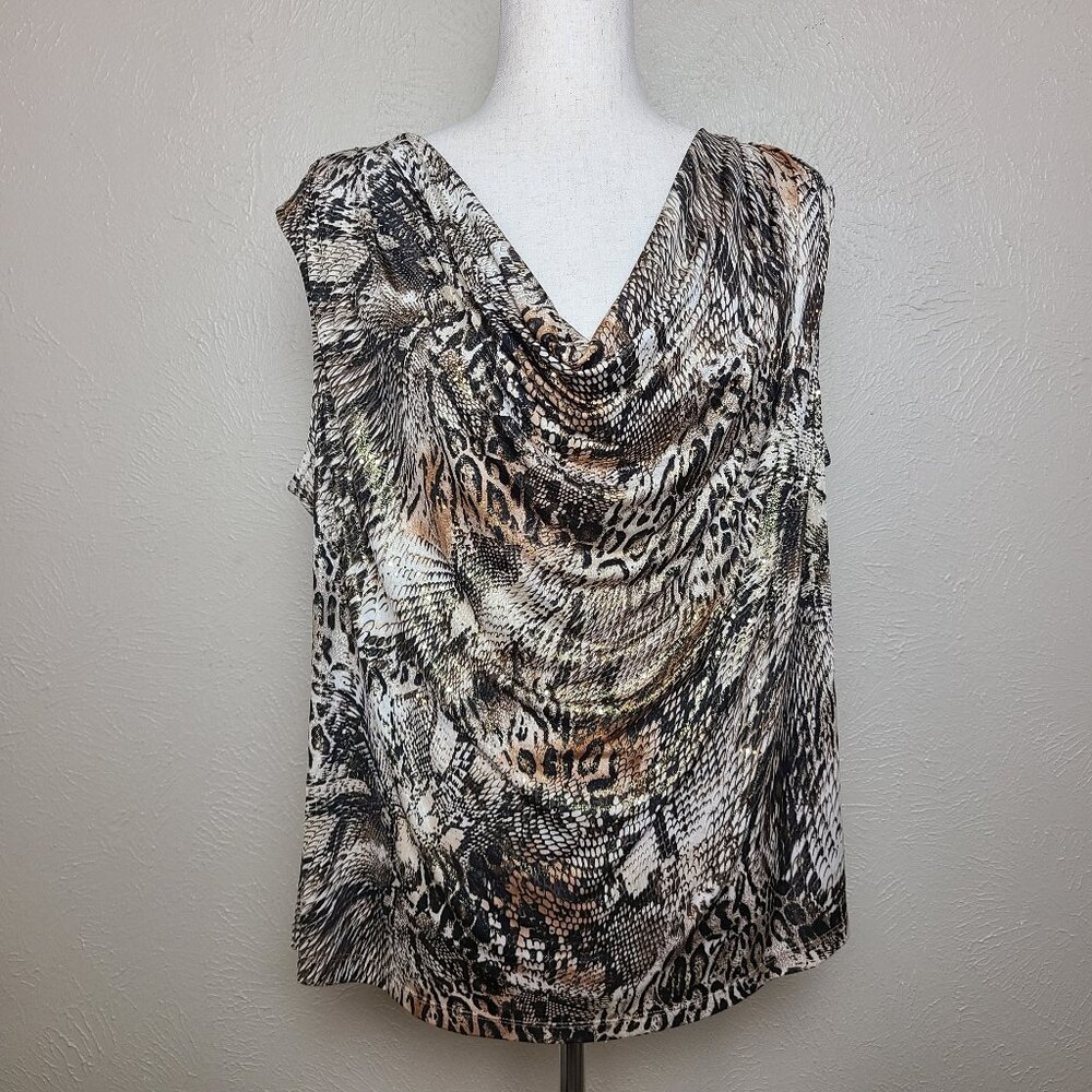 MSK Womans Sleeveless Top Blouse Animal Print Sequin Size 1X A520